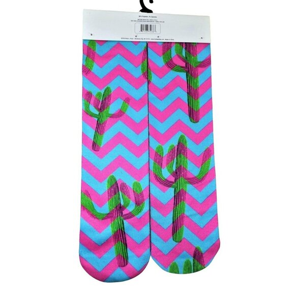 Cactus Llama Kids Christmas Holiday Festive Tube Socks Bright Pink Teal JH888 - Picture 2 of 2